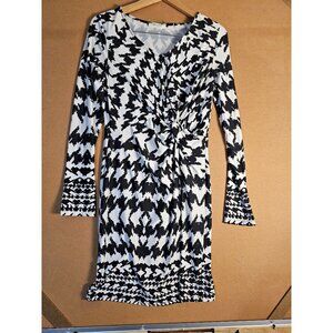 Shira P Black Womens Size M V-Neck Twisted Waist L/S Fit&Flare Sheath